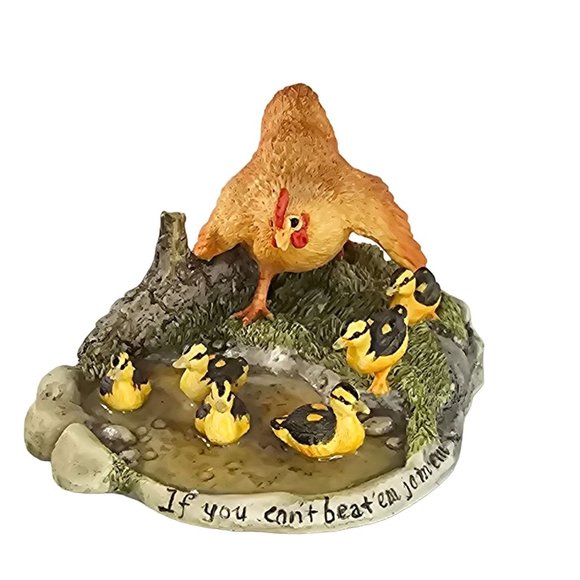 Lowell Davis If You Can't Beat Em Join Em Figurine Chicken Hen Ducklings - Picture 1 of 10